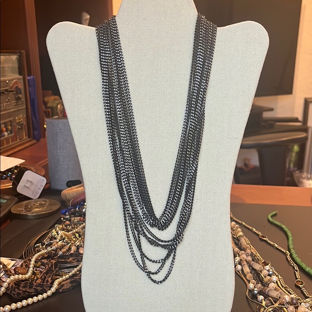 Elegant Black Silver Multi-Strand Necklace